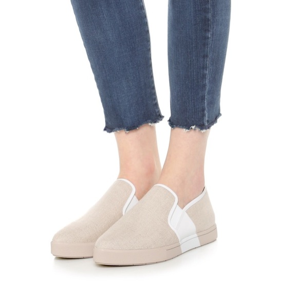 Vince Shoes - Vince Stripe Canvas Phalen Slip Ons w/ Pointed Toe